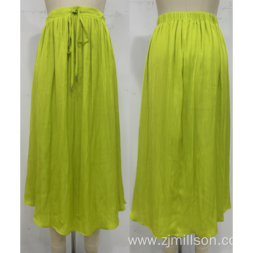 Fluorescent Green Adjustable Elastic Waist Midi Skirt